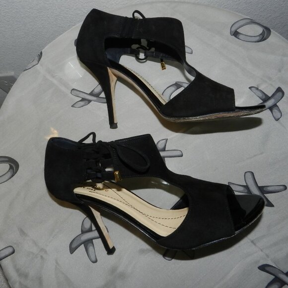Kate Spade New York Cate Black Open Toe Suede Leather T-Strap Heels Size 6.5 - Picture 4 of 16